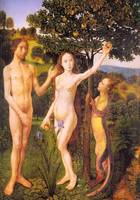 Hugo van der Goes - The Fall : Adam and Eve Tempted by the Snake