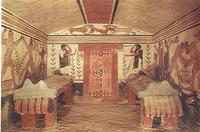 A reconstruction of the tomb of the Augurs, Tarquinia. (Etruscopolis)