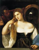 Tiziano: Woman with a Mirror, c. 1513-15, Louvre