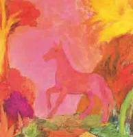 Ken Kiff - Pink landscape with horse,