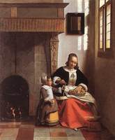 Pieter de HOOCH: Woman peeling apples, c. 1663