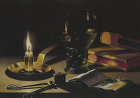 Pieter Claesz: Still Life with Books and Burning Candle  (1627)