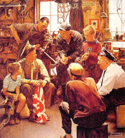 A vilag tulso felen meg talan Norman Rockwell: Hazatero Katona c. kepe (1945) rimel az elobbi Laktionov-kepre.